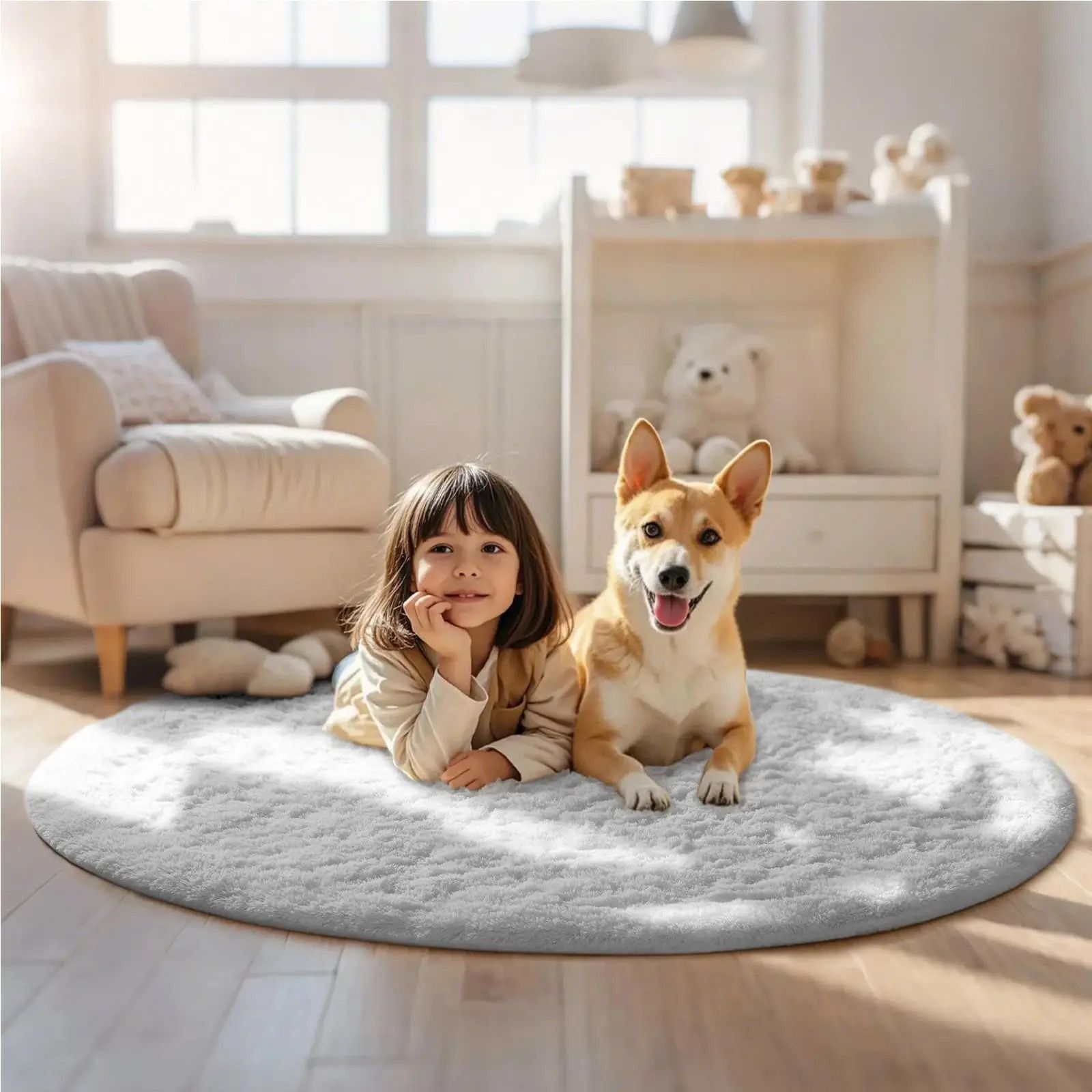 Cloud-Soft Circular Plush Rug | Ultra-Fluffy Kids' Bedroom Play Mat & Nursery Decor