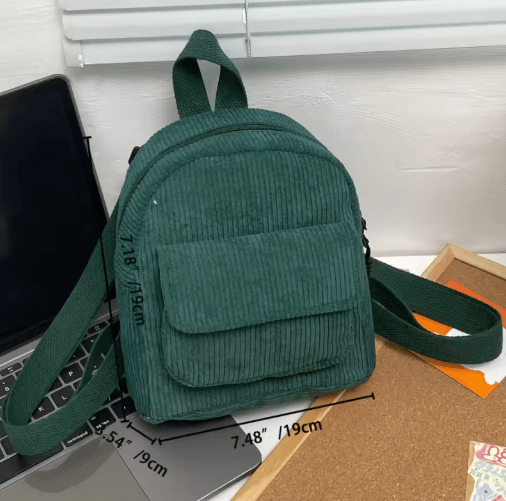 Corduroy Mini Backpack for Girls Lightweight Casual Travel and School Rucksack
