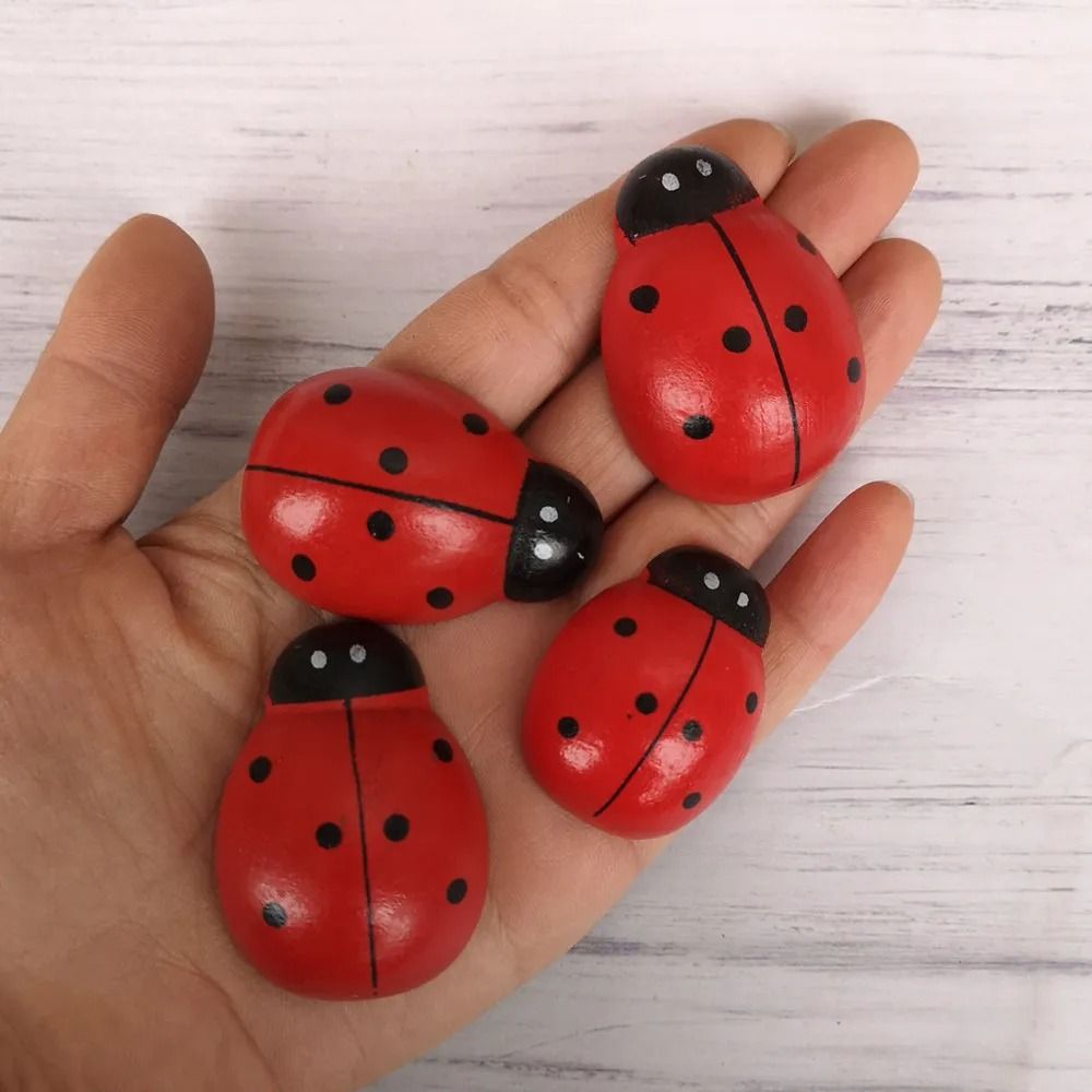 Large Wooden Ladybug Craft Accessories | 3D Wood Insect Miniature for Fairy Gardens