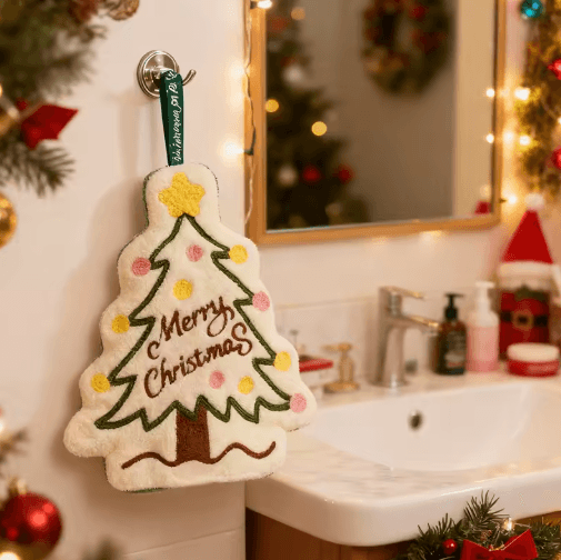 Festive Christmas Hand Towel – Cute Gingerbread Man & Snowman Holiday Towel