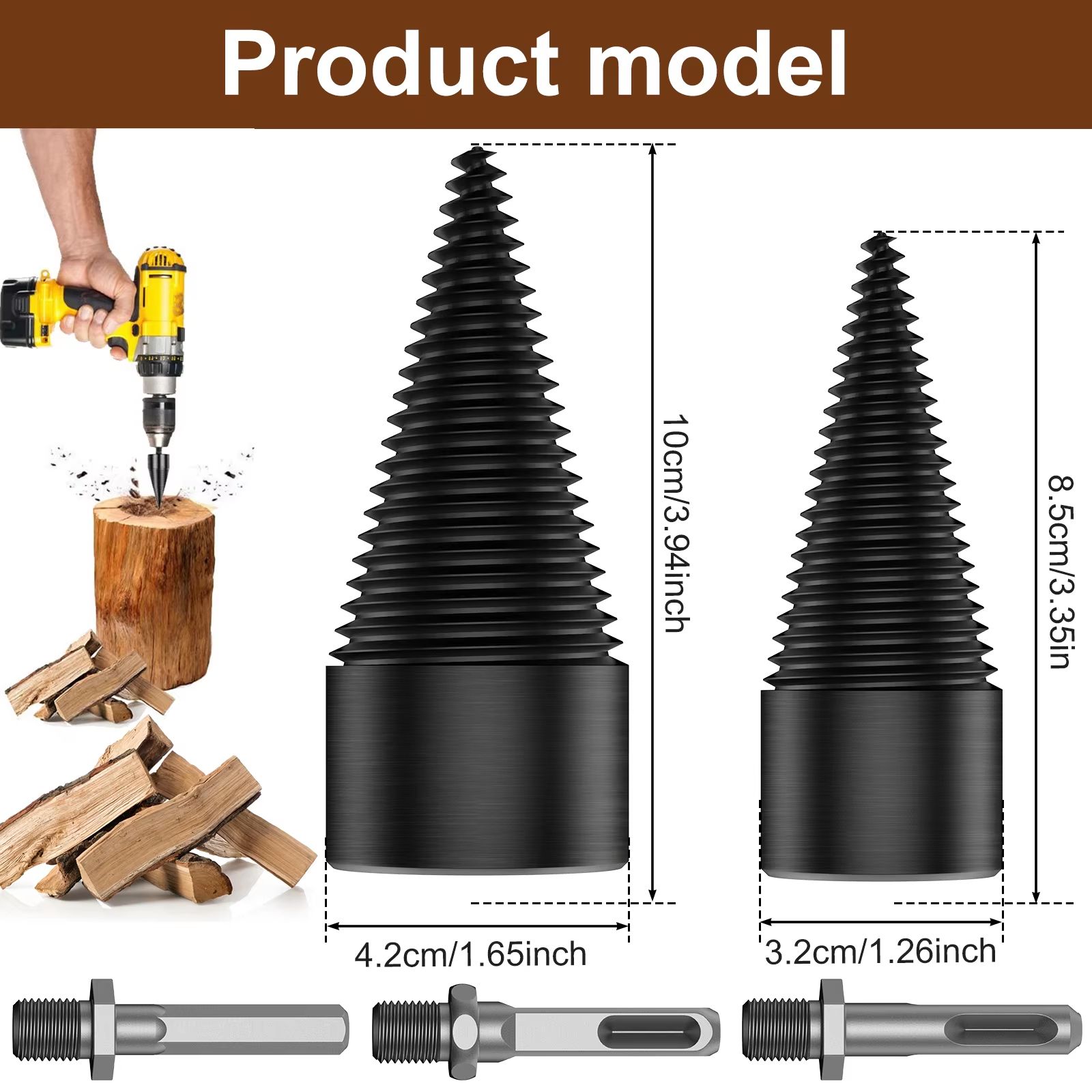 Heavy Duty Firewood Log Splitter Drill Bit High Carbon Steel Wood Splitting Cone (1/2/4PCS)