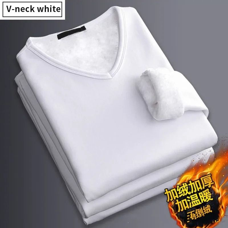 Men Plush Thermal Long Sleeve T Shirt Plus Velvet Fleece Lined Winter Base Layer Top