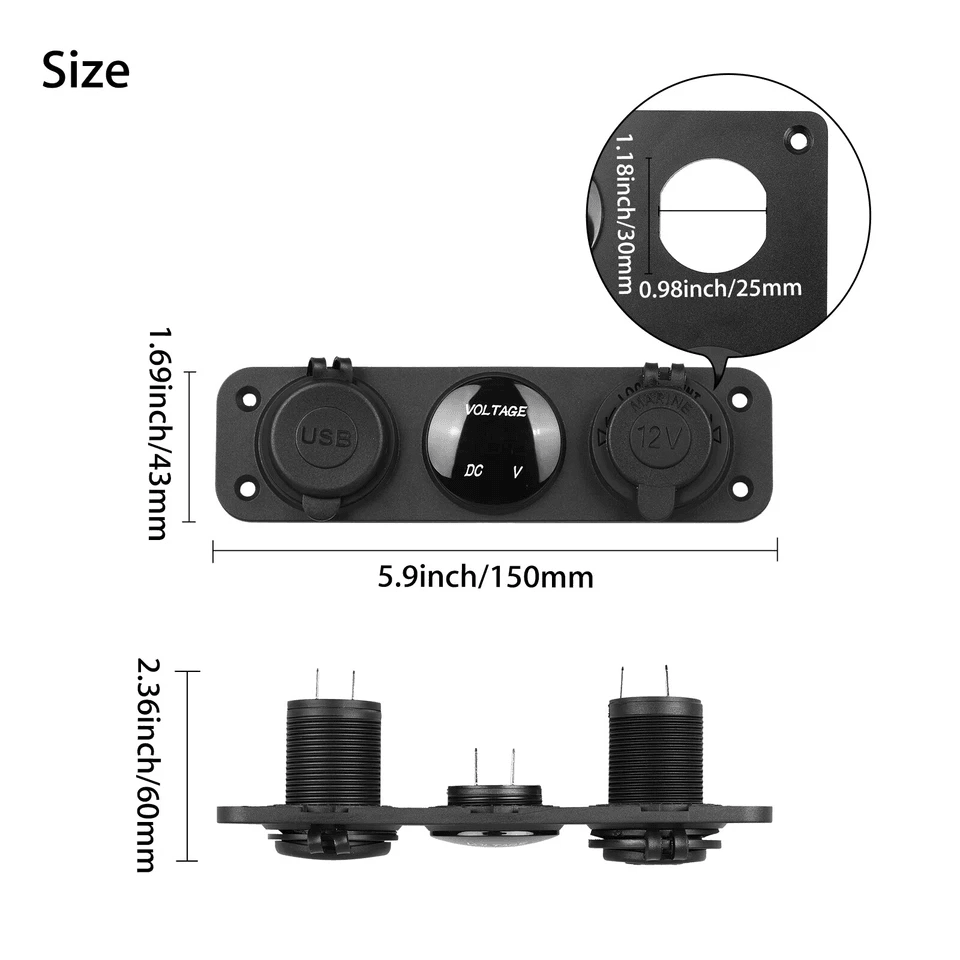 Dual USB Car Cigarette Lighter Socket Splitter Power Adapter with 12V Charger & LED Voltmeter