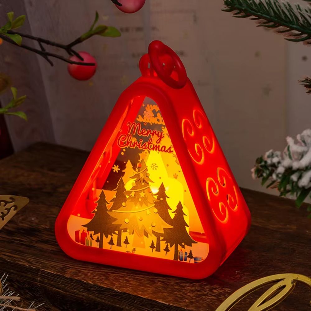 FestiveGlow LED Triangle Lantern – Santa & Snowman Christmas Table Lamp