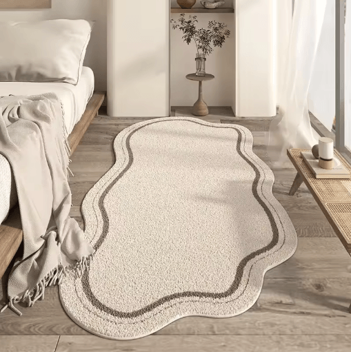 Cream Minimalist Irregular Rug Soft Non-Slip Bedroom & Living Room Carpet