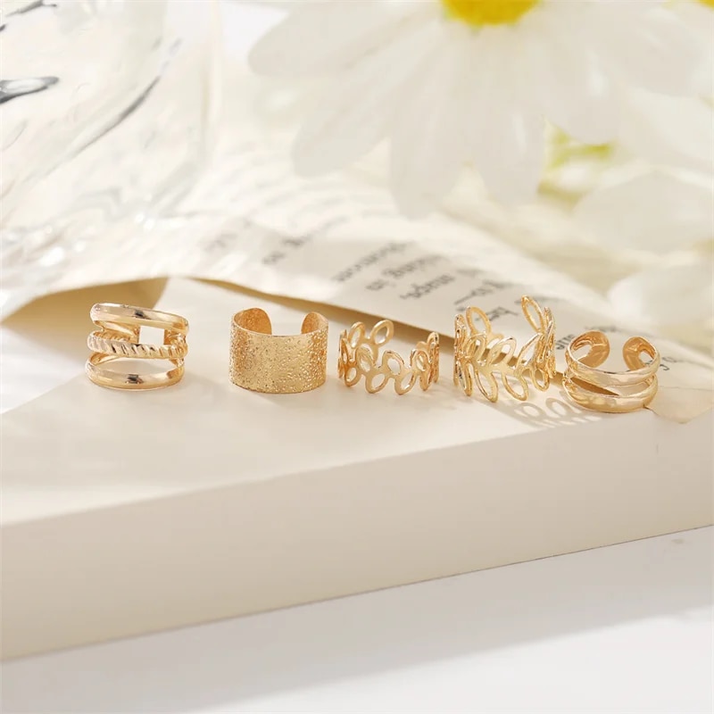 Gold Silver Leaves Clip Earrings: Creative C Butterfly Non-Piercing Ear Cuff Set - Trendy Women's Jewelry