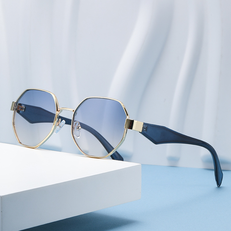 Retro Polygonal Sunglasses, Luxury Metal Frame Designer Shades for Women & Men