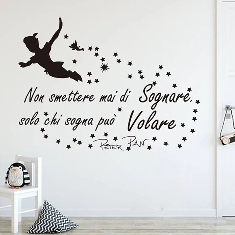Peter Pan Wall Sticker Dream Quote Nursery Wall Decal for Kids Room