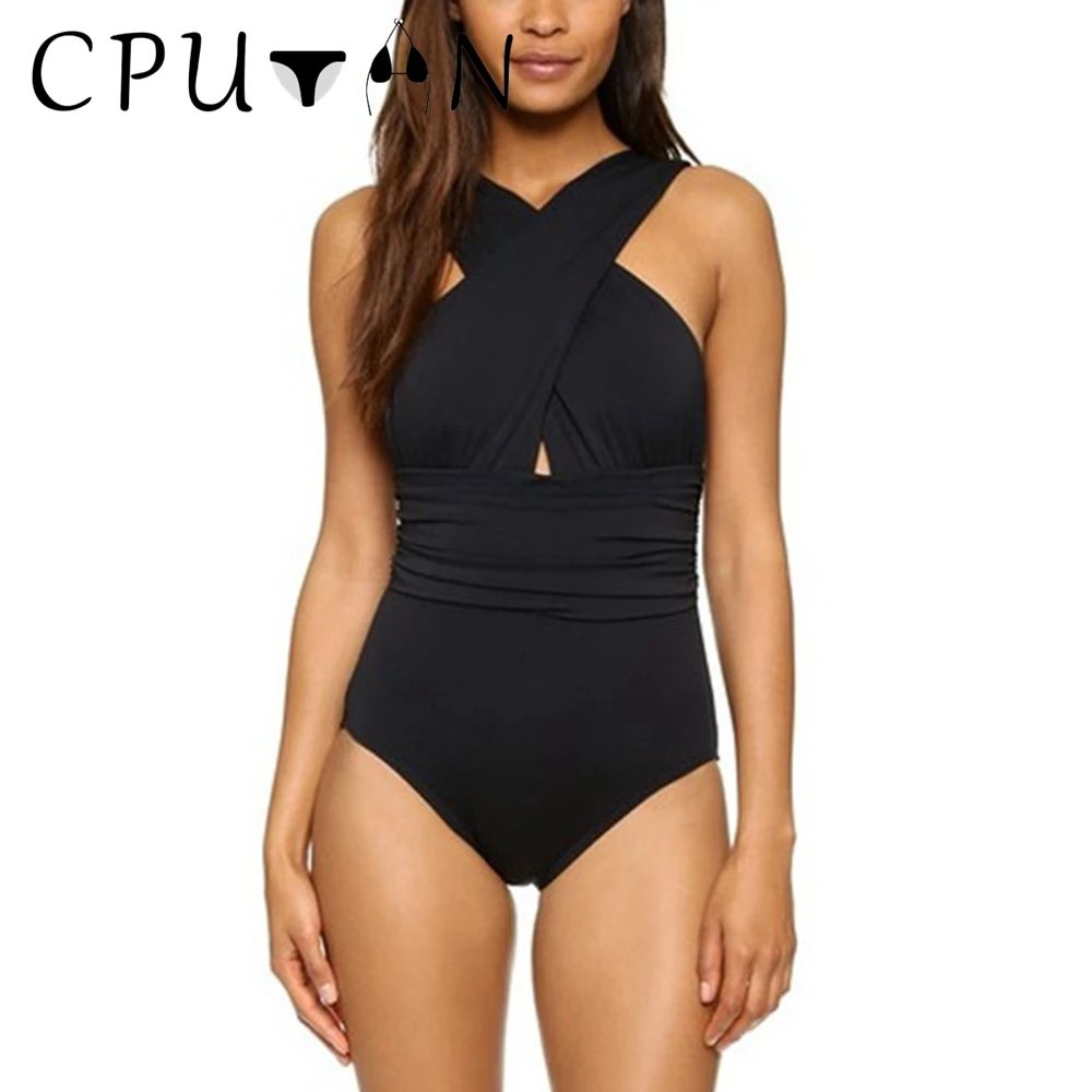 CPUTAN Vintage Ruched Plus Size One-Piece Tummy Control Swimsuit