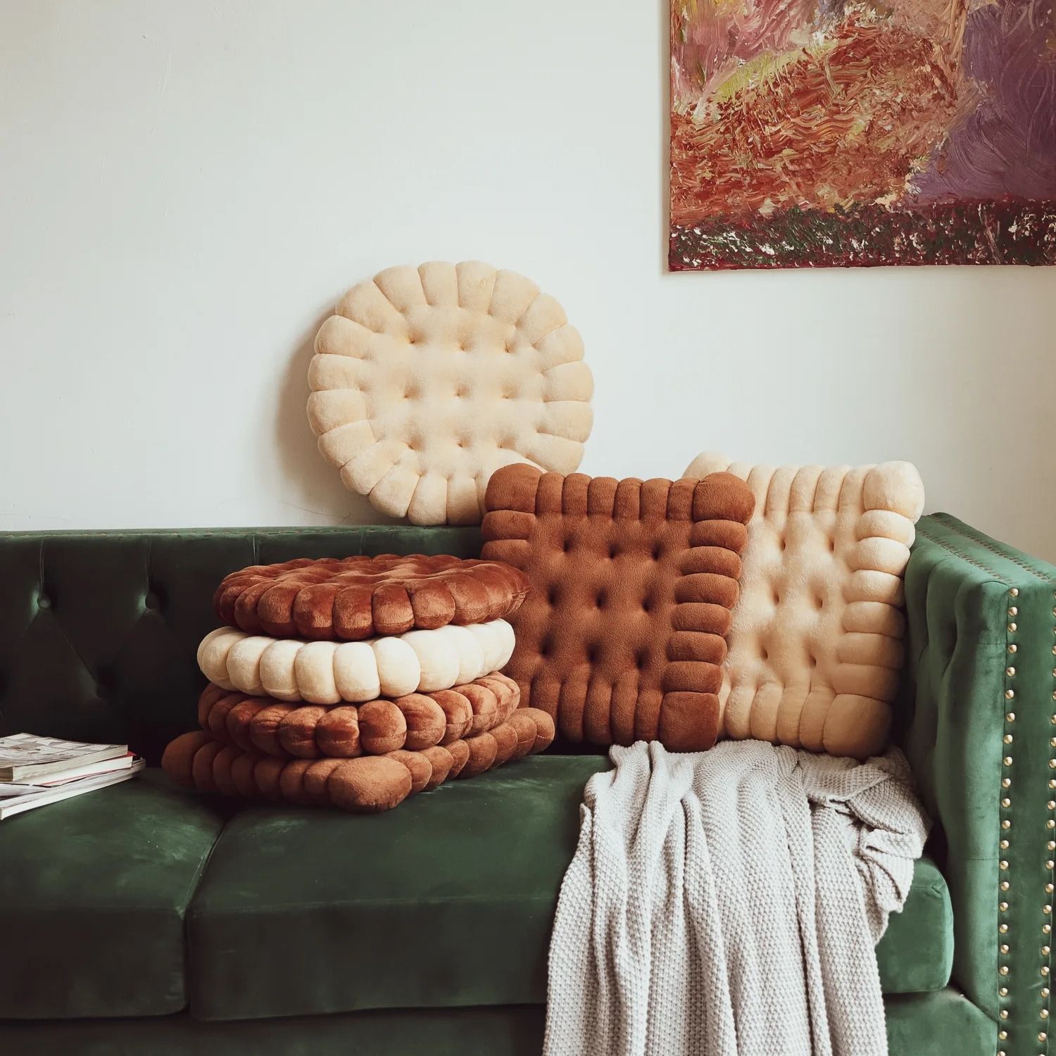 Cookie Biscuit Cushion Soft Throw Pillow for Chair and Floor