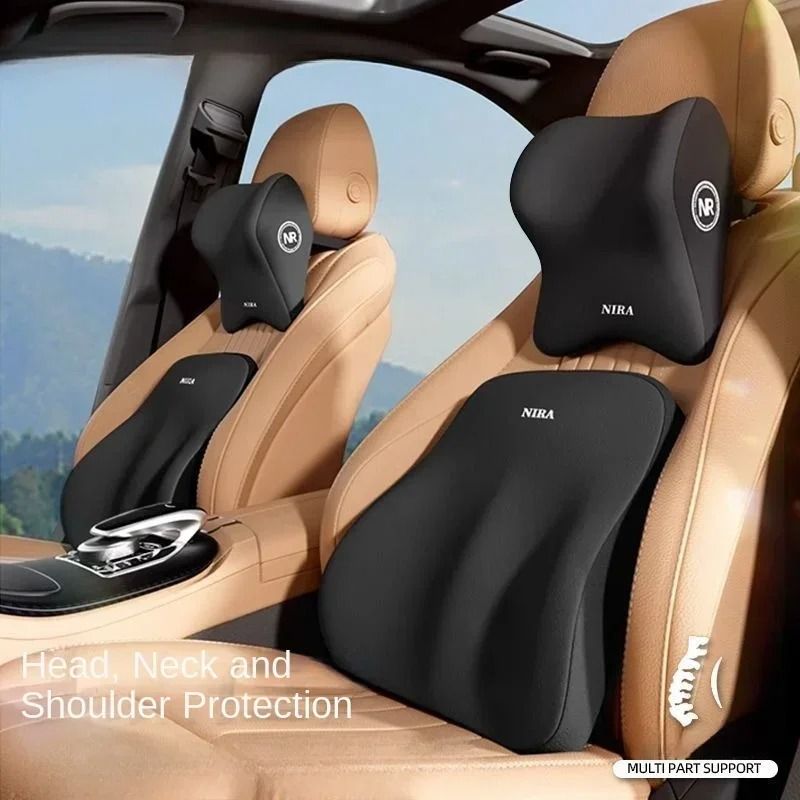 Car Lumbar and Neck Support Cushion Set Memory Foam Portable Washable