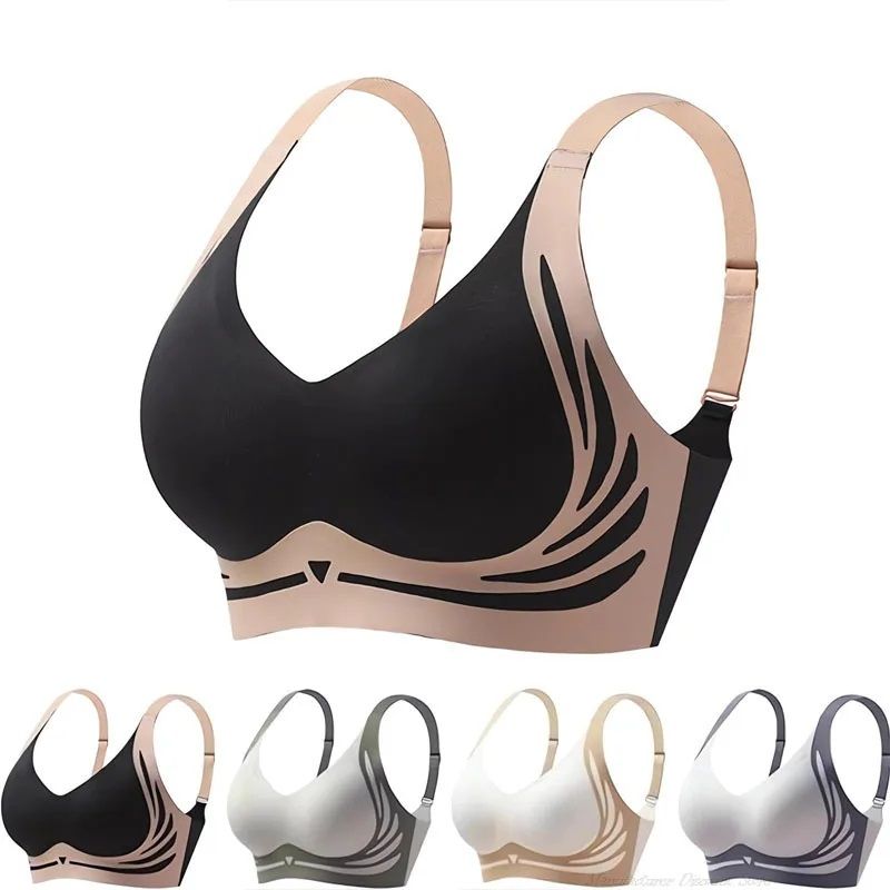 Powerful Push Up Seamless Bra Women, Gathered Wireless Bra Soft Full Coverage Support, Anti-Sagging Adjustable Underwear