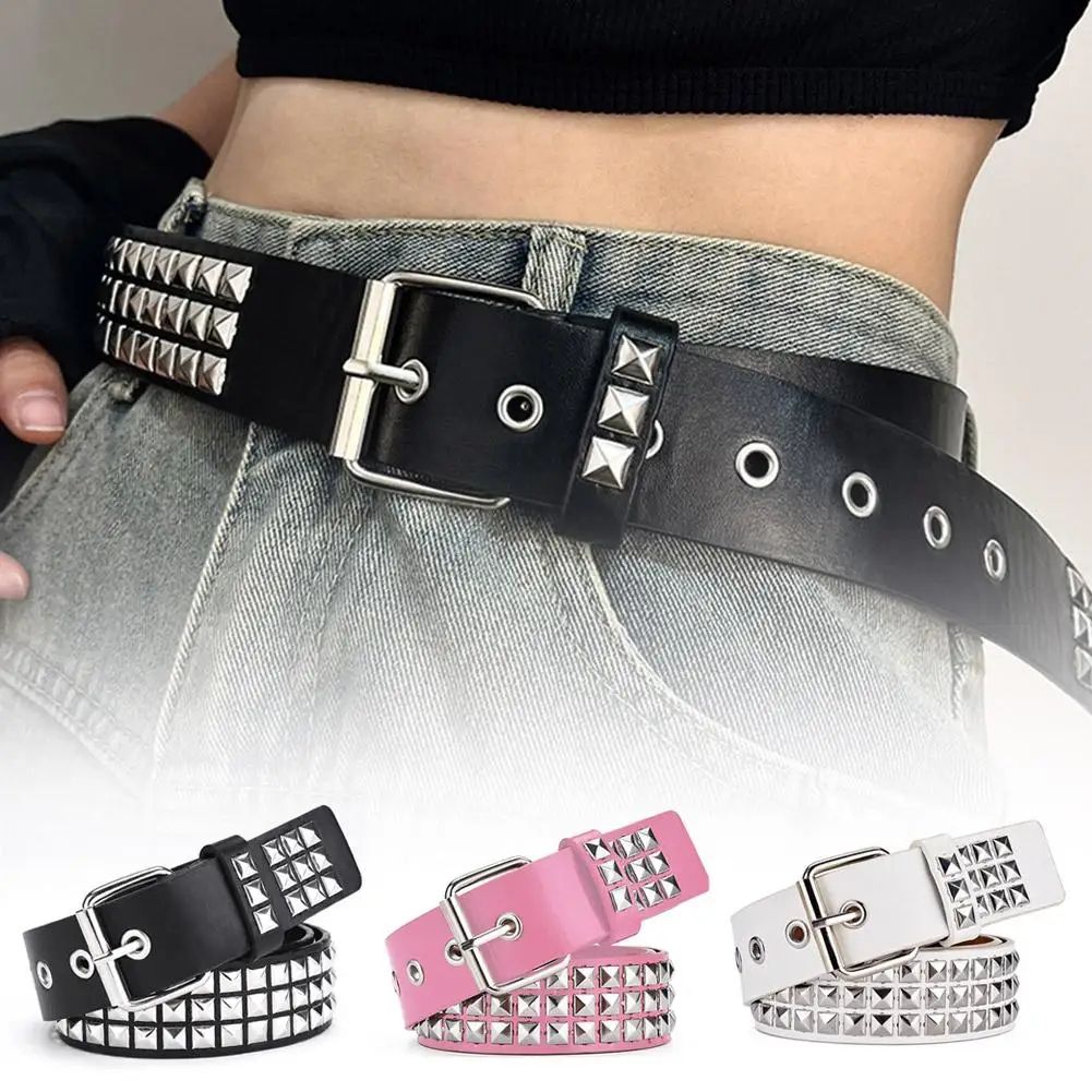 Y2K Gothic Studded Waist Belt with Rock n Roll Buckle – Punk Rivet Cowboy Cowgirl Belt for Women & Men