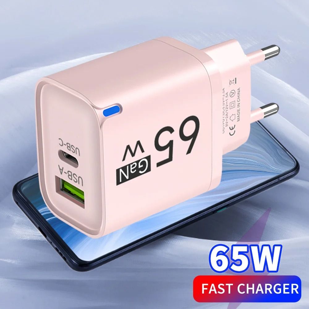 65W Dual-Port USB-A & USB-C Fast Charger – PD Quick Travel Adapter for iPhone, Samsung & Xiaomi