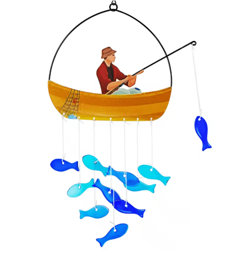21 Blue Sea Glass Fish Wind Chimes – Outdoor Garden Suncatcher Gift for Mom & Women