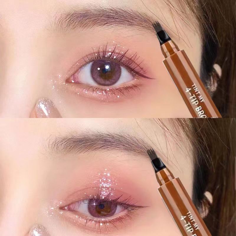 Water-resistant four-end eyebrow pencil, non-smudged, long-lasting