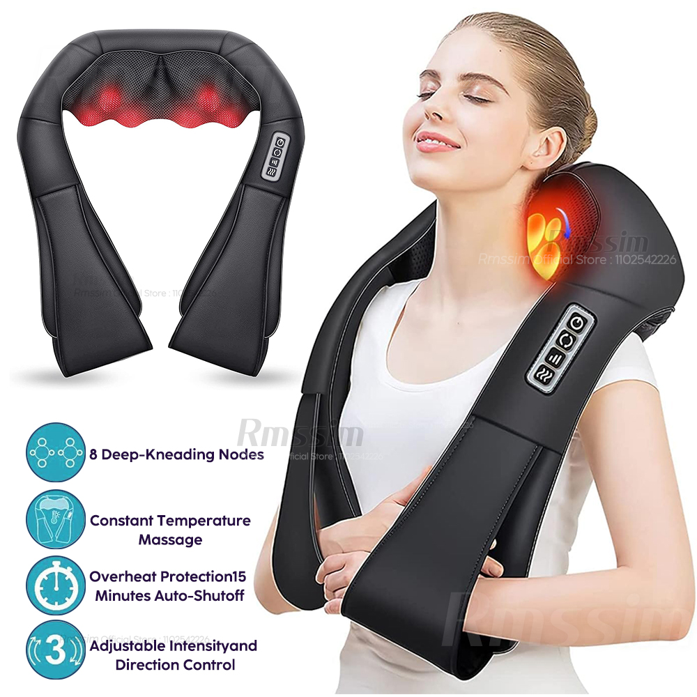 Heated Neck and Shoulder Massager, Deep Kneading Electric Massage Pillow for Neck, Waist, and Leg Relief