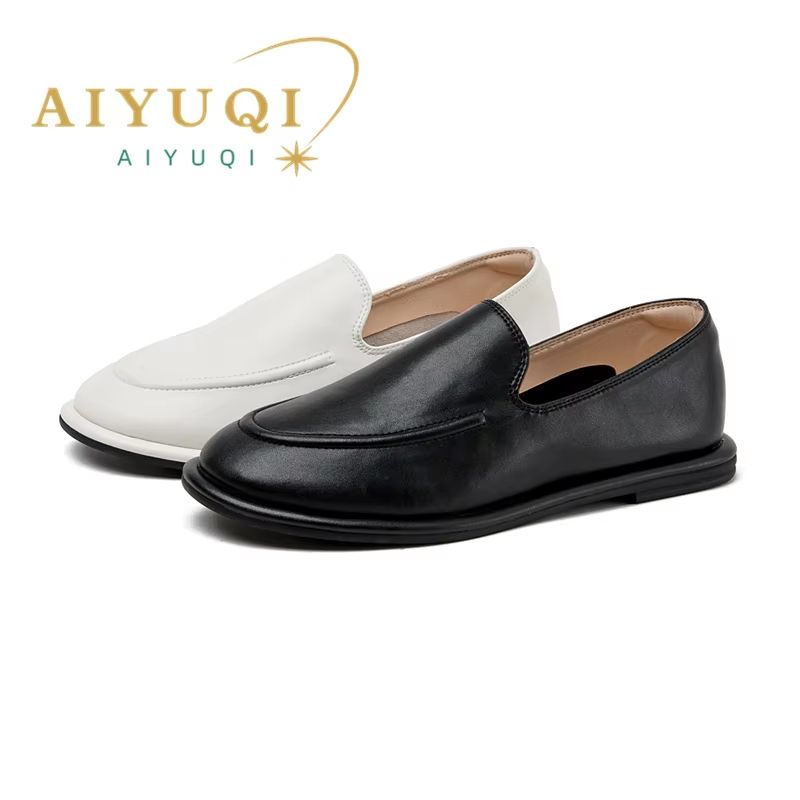 Women's Genuine Leather Loafers – Slip-On Round Toe Flats for Everyday Comfort