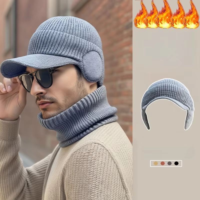 Men's Windproof Knitted Balaclava Hat with Thermal Neck Cover
