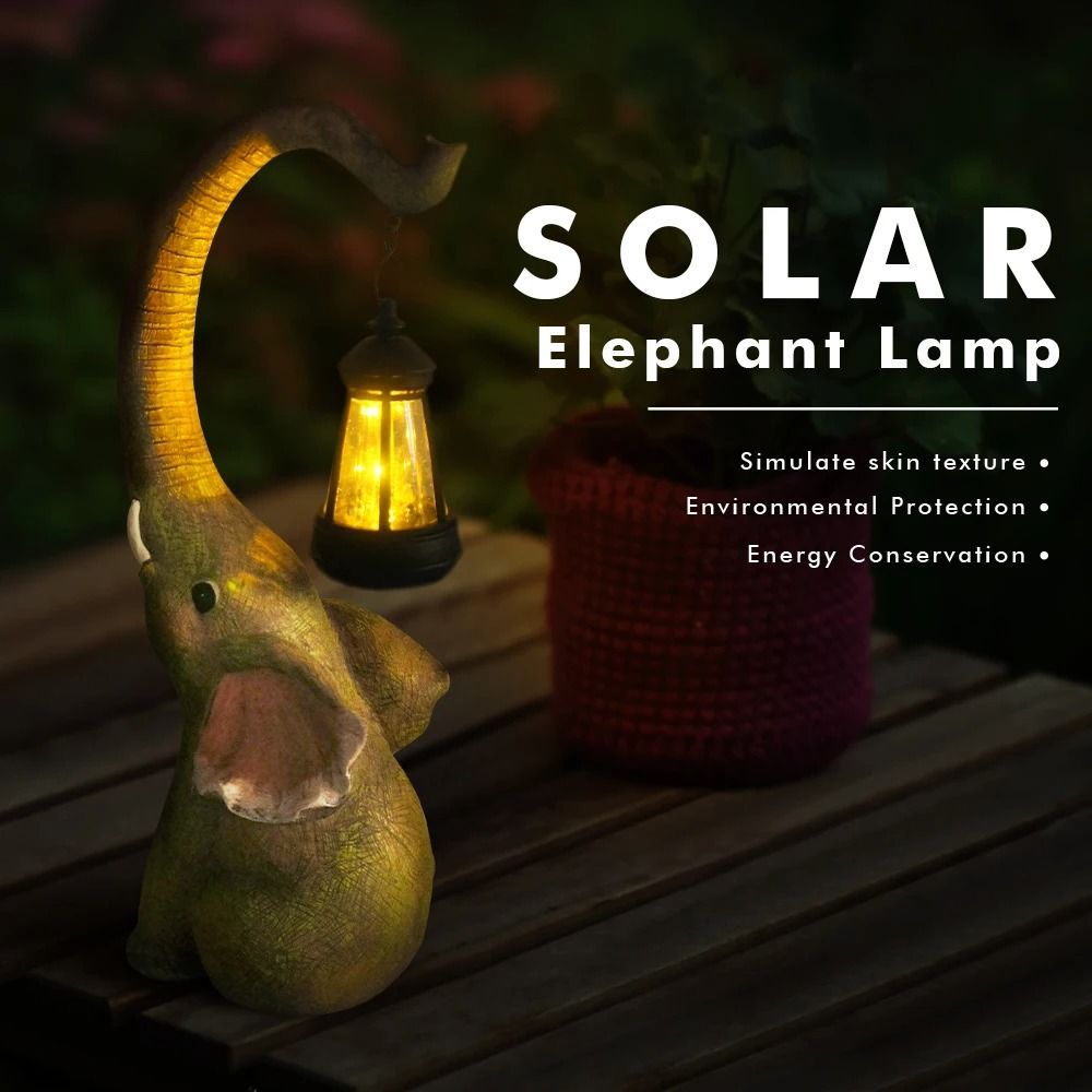 Solar Resin Elephant Statue Garden Light | Retro Waterproof Landscape Courtyard & Patio Walkway Lamp