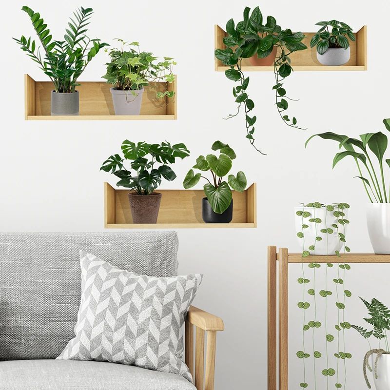 Plant Wall Stickers Potted Design Green Wall Decal Set