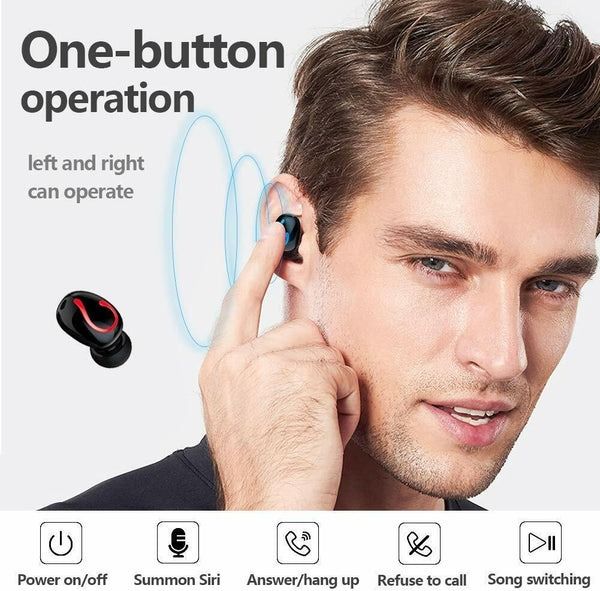 TWS Bluetooth Headset Wireless Earphones, Mini Earbuds Stereo Headphones, Waterproof, Hi-Fi Sound, Noise Reduction