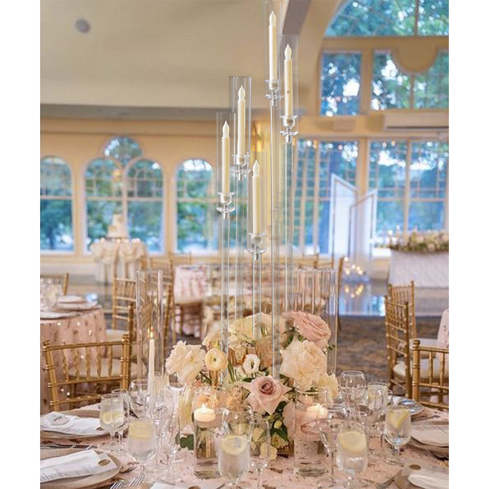 Acrylic 5 Arm Candelabra Clear Candlestick Holder for Wedding Ceremony and Home Decor