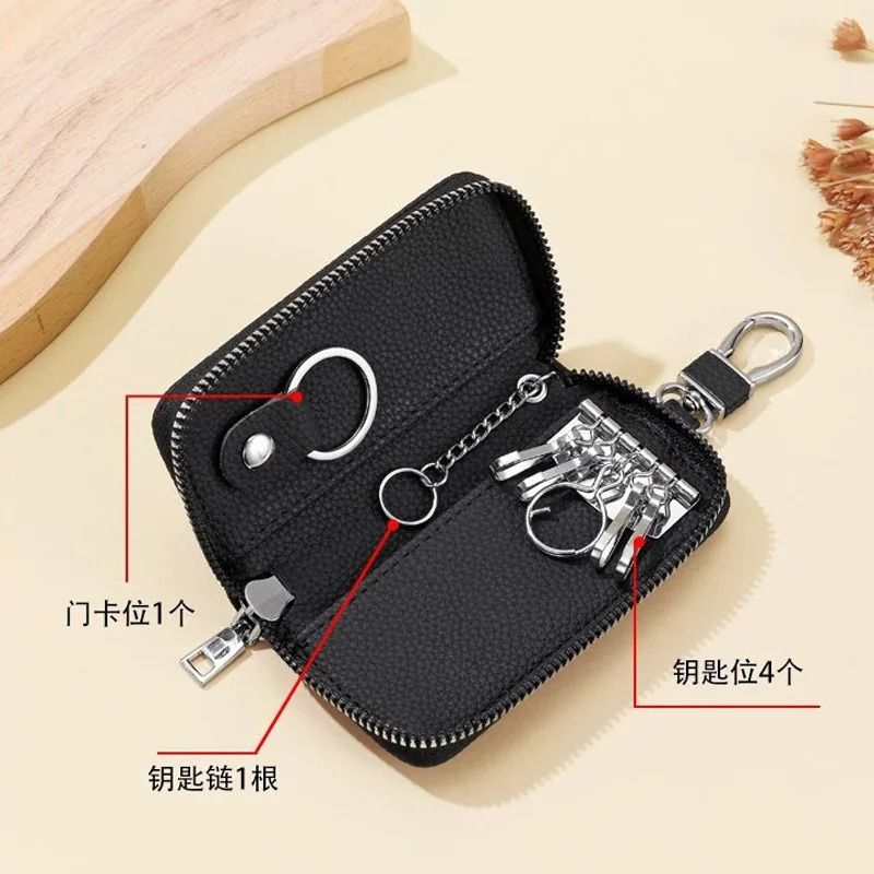 Mens Waist Key Pouch Large Capacity PU Leather Zipper Key Holder