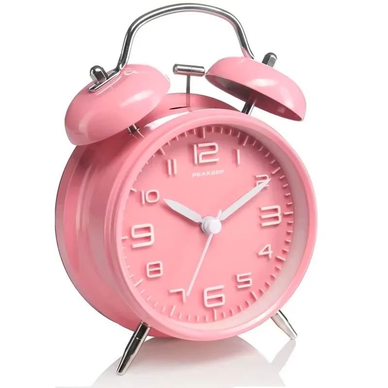 Classic Loud Twin Bell Alarm Clock with Backlight – Retro Metal Desk Clock, Battery Operated