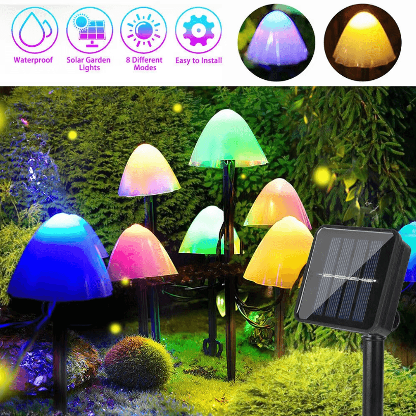 10 LED Solar Mushroom Lights (5 Watts)– Waterproof Outdoor Decorative Street & Garden Lights (3.5m)