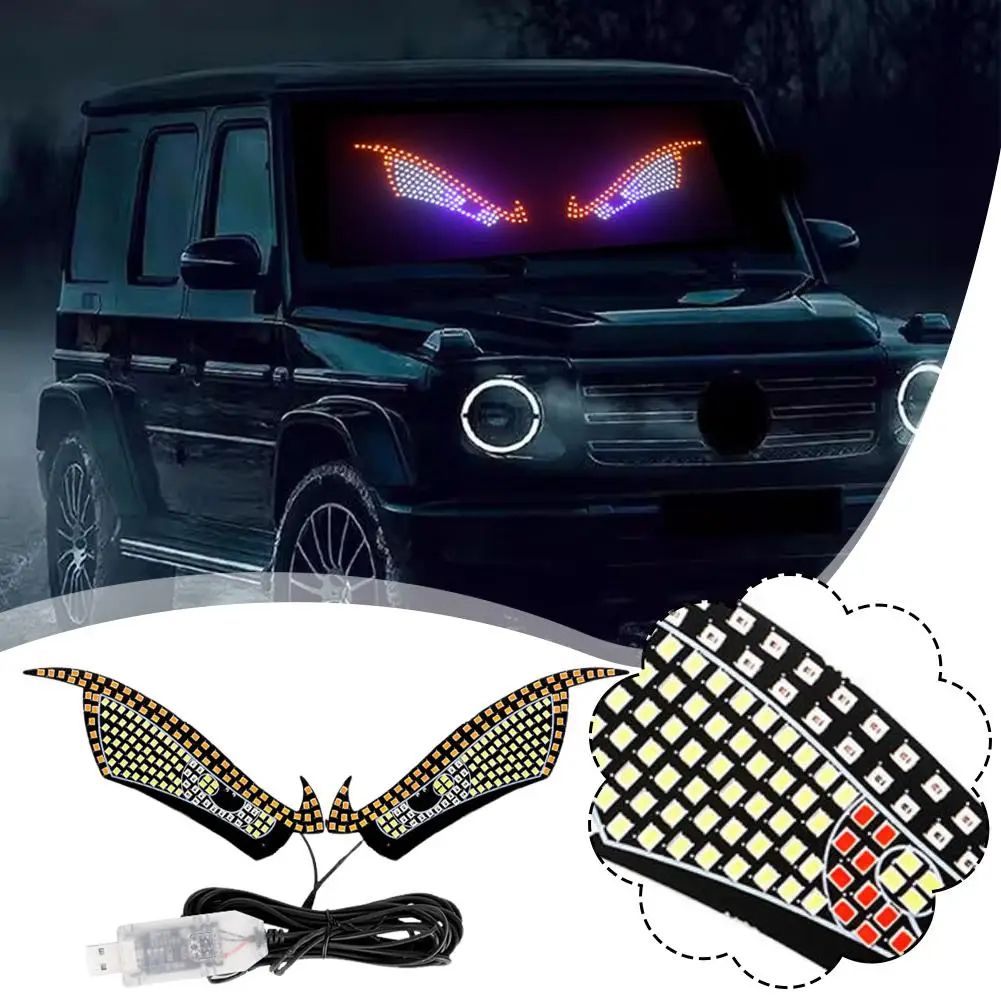 USB LED Demon Eyes Car Light Display – Dynamic Devil Eye Window Sign for Trucks & Cars Front/Rear Windshield