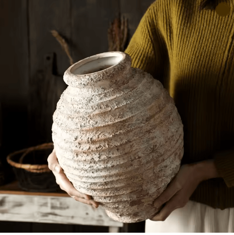 Rustic Clay Pottery Vase Vintage Handmade Home Decor