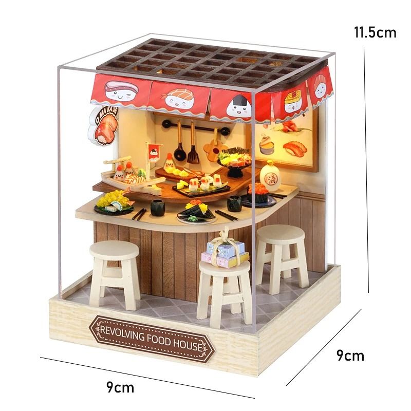 DIY Wooden Mini Seaside Villa Dollhouse Kit with Furniture and LED Lights