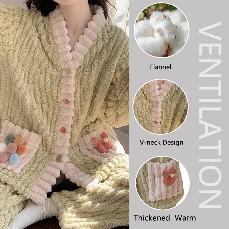 Womens Winter Flannel Pajama Set With Cardigan