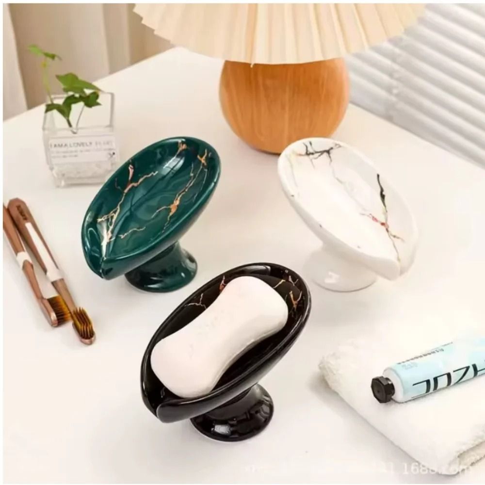 Premium Ceramic Leaf Shape Soap Holder – Elegant Bathroom & Kitchen Self-Draining Dish