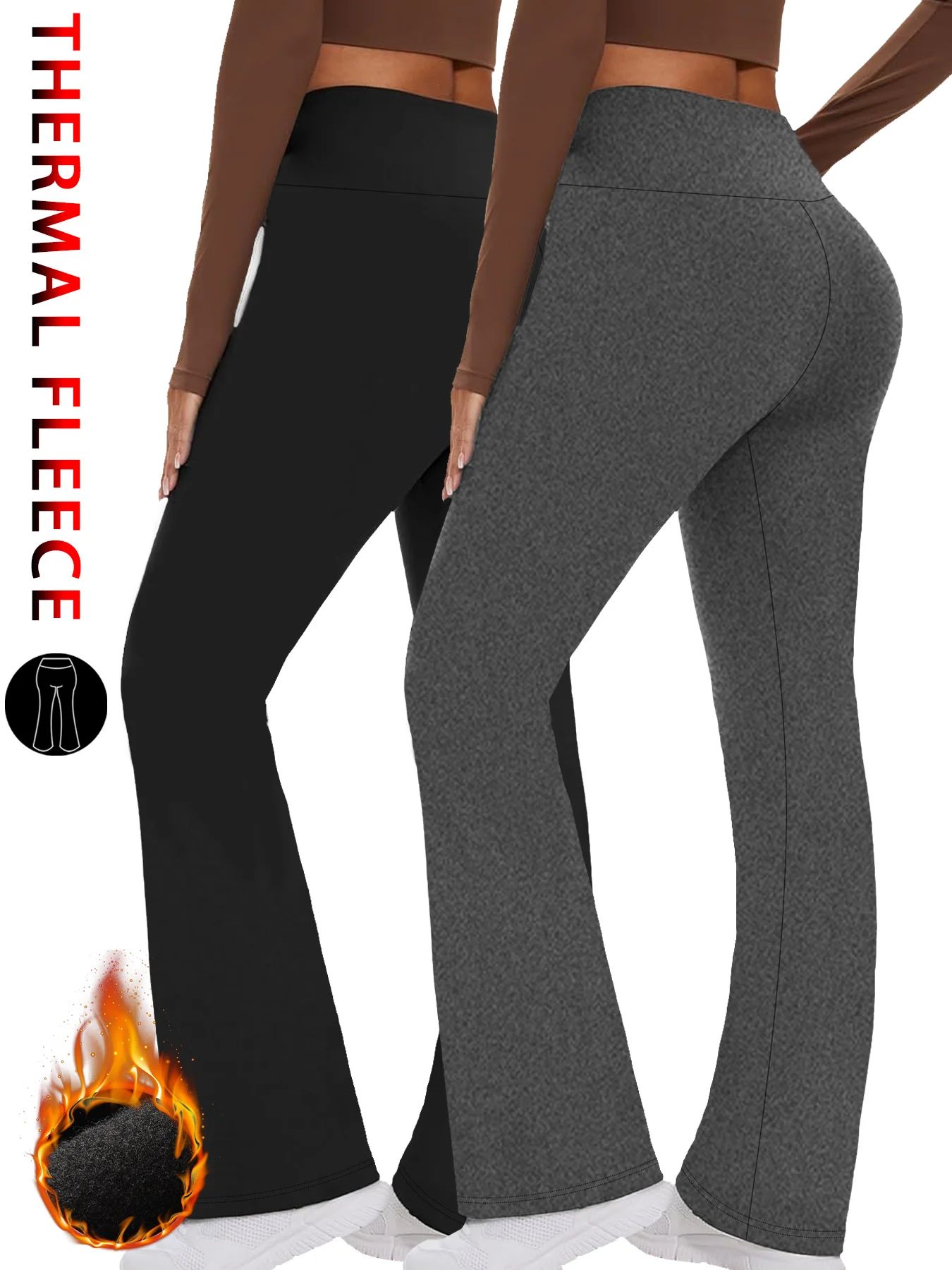 2 Pack Women's Fleece Lined Flare Leggings – High Waisted Tummy Control Bootcut Yoga & Winter Casual Pants