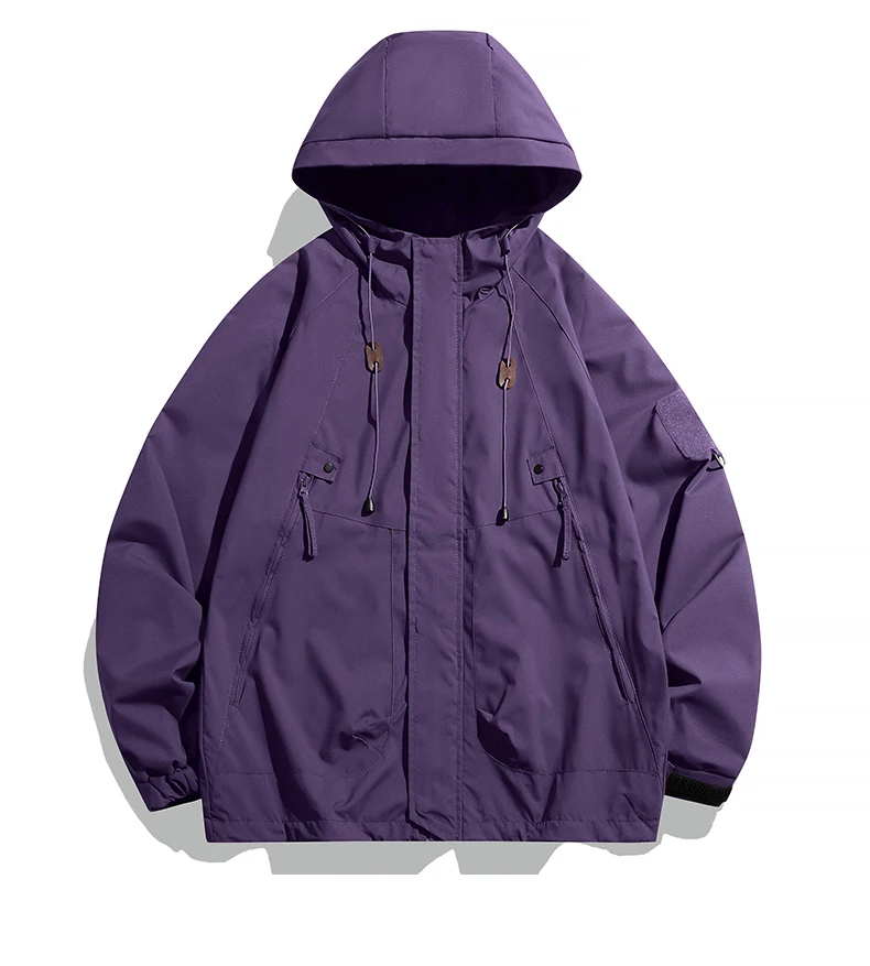 Mens Windbreakers Hooded Jacket Zipper Coat Cargo Waterproof Black Bomber Loose Thin Softshell Hiking Camping Jacket