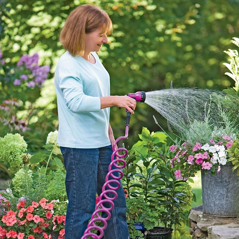 EVA Recoil Coiled Garden Hose with 8-Function Sprayer - Lightweight Recoil Garden Hose for Pet Bathing & Car Washing