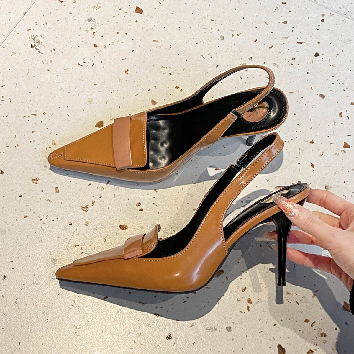 Slingbacks Womens Luxury Sensation Shoes, Mesh Fairy Feel, Square Head, Elegant Backless High Heel Sandals