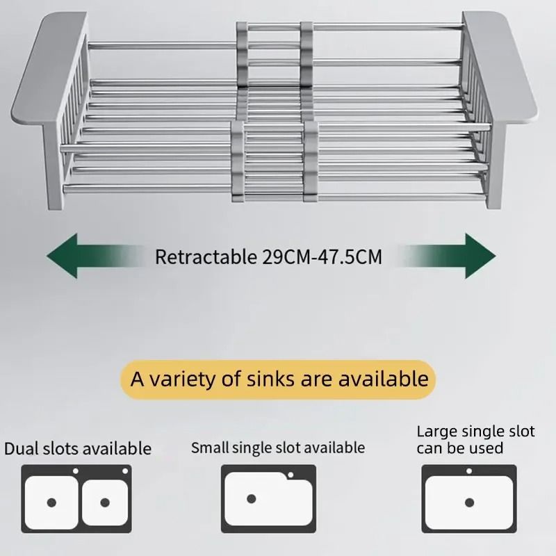 Folding Kitchen Sink Drain Rack Stainless Steel Dish Drain Basket Space Saving Sink Organizer