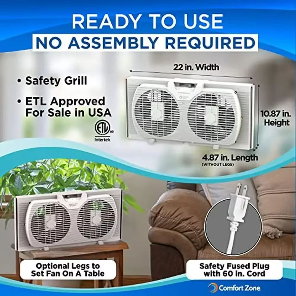 Twin Window Fan with Reversible Airflow – Dual Blade, Expandable Panels & 2-Speed Cooling