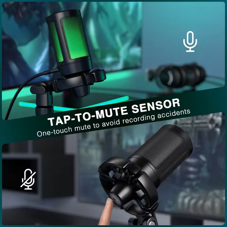 RGB USB Gaming Microphone with Touch Mute and Tripod Stand