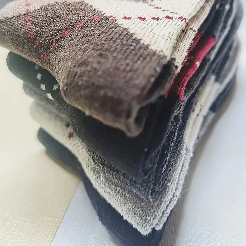 Mens Splicing Diamond Patterns Wool Socks, Warm Winter Mid Length Socks, Thickening Soft Cold-Resistant Men Boot Socks