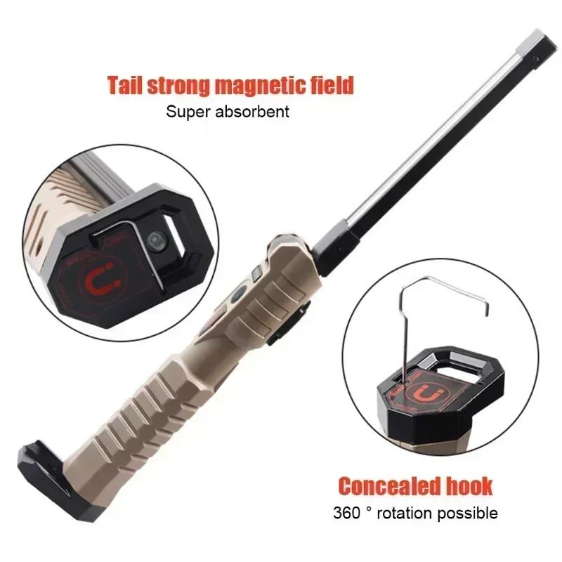 Folding COB XPE LED Work Light Flashlight – Rechargeable Inspection Torch with Red SOS Strobe for Car, Emergency & Campi