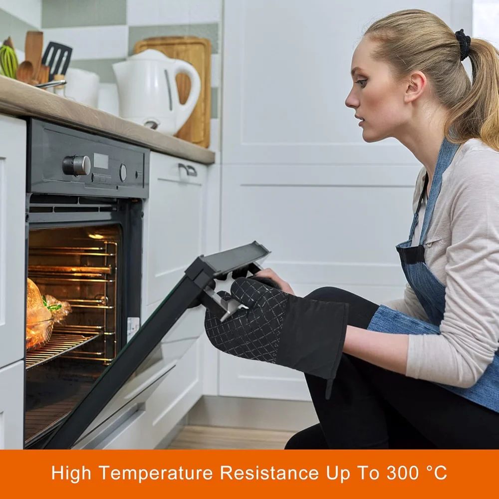 500°F Heat Resistant Oven Mitts & Pot Holders Set – Non-Slip Silicone Oven Gloves, 4-Piece Kitchen Safety Kit