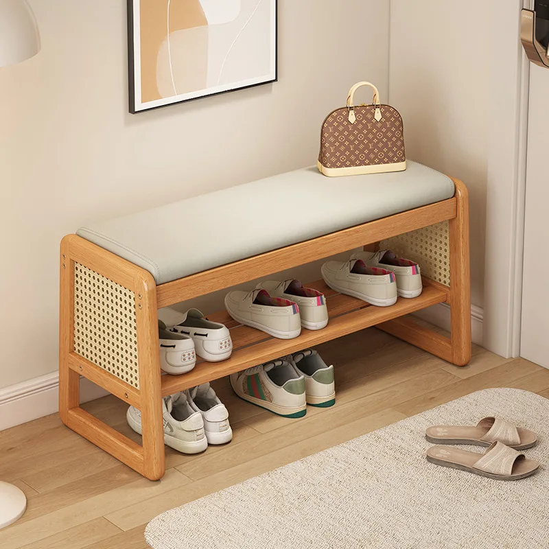 Changing Stool, Multi-Layer Storage, Solid Wood, Entrance Door Bench, Can Sit on Shoe Stool for Home