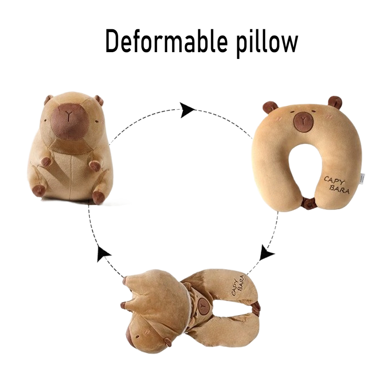 Portable Cartoon Capybara U-shaped Plush Pillow Travel Neck Support Pillow & Cute Plush Throw Pillow for Office