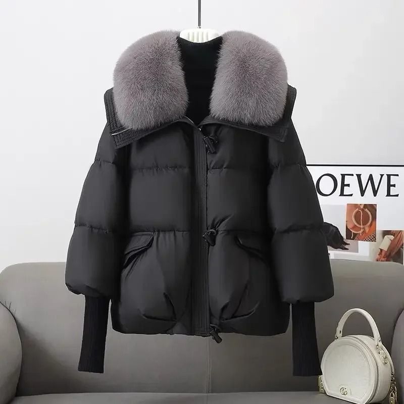 Women Winter Down Padded Short Jacket Fur Collar