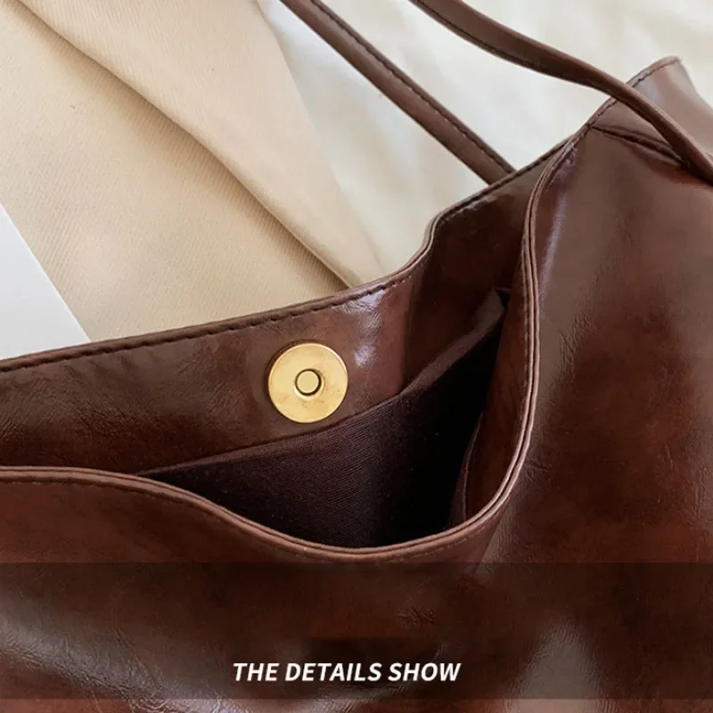 Large Capacity PU Leather Tote Bag Retro Shoulder Crossbody Everyday Handbag