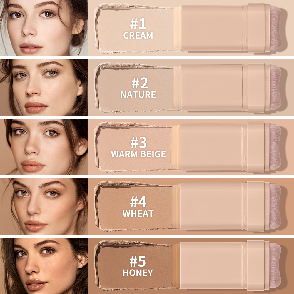 Multi Use Skin Tint Foundation Stick with Brush, Matte Waterproof, Long Lasting Oil Control